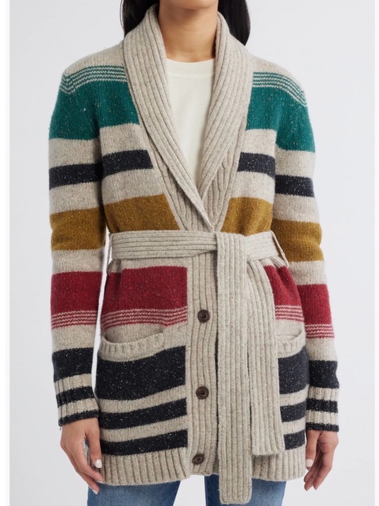 Pendleton Sweaters - Camp Stripe Lambswool Blend Wrap Cardigan Like New Small
